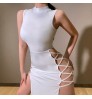 2022 New Women's Outfit Streetwear Sexy Skinny Cross Hollow Out Sleeveless Dresses Longuette Solid Color Casual Dress for Women