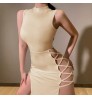 2022 New Women's Outfit Streetwear Sexy Skinny Cross Hollow Out Sleeveless Dresses Longuette Solid Color Casual Dress for Women