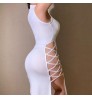 2022 New Women's Outfit Streetwear Sexy Skinny Cross Hollow Out Sleeveless Dresses Longuette Solid Color Casual Dress for Women