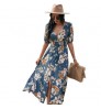 2021 Summer Chiffon Longuette Relaxed Waist Bohemian Beach Boho Maxi Dress