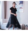 Large size XL 5XL dresses 2017 Summer New Cotton Split Joint Gauze Irregular Hem Loose lace Big Longuette mesh Dress Woman