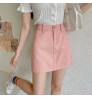 Korean three color chic denim elastic waist jeans A-line skirt