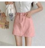 Korean three color chic denim elastic waist jeans A-line skirt