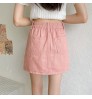 Korean three color chic denim elastic waist jeans A-line skirt