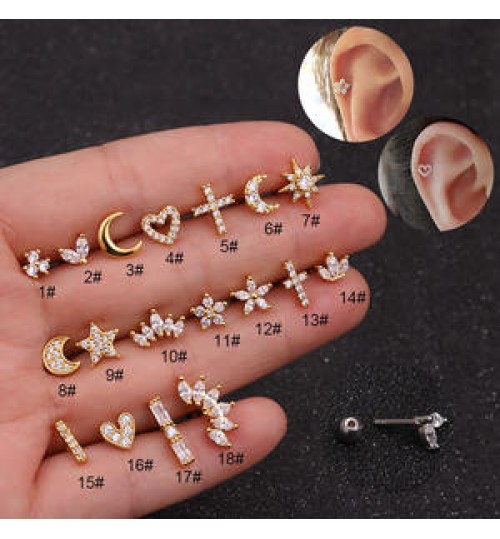 Fashion Trendy Mini Stainless Steel 1PCS Statement Unisex Geometric CZ Bling Piercing Jewelry