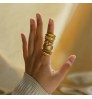 Ins Chunky Wide 18k Real Gold Plated Carved Finger Geometric Band Rings Fancy Stainless Steel Vintage Ring Weeding Jewelry