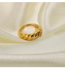 Ins Chunky Wide 18k Real Gold Plated Carved Finger Geometric Band Rings Fancy Stainless Steel Vintage Ring Weeding Jewelry