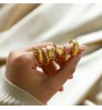 Ins Chunky Wide 18k Real Gold Plated Carved Finger Geometric Band Rings Fancy Stainless Steel Vintage Ring Weeding Jewelry