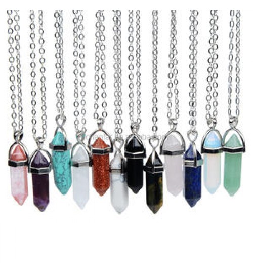 Natural Stone Bullet Shape Healing Point Turquoise Crystal Quartz Pendant Necklace Women Jewelry