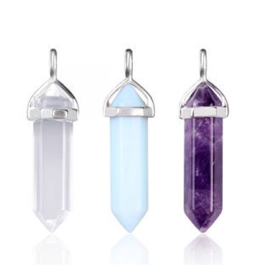 Wholesale Natural Quartz Healing Crystals Stones Hexagonal Point Charms Necklace Pendant Jewelry