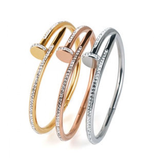 F272 Stainless Steel Cuff Creative gold plated Jewelry For Women And Girls Bangle With Zircon mother Bracelets for gift