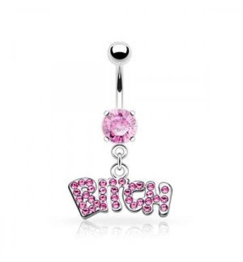 Wholesale Customized Letter Pink Crystal Navel Piercings Belly Rings Stainless Steel Belly Button Rings Body Jewelry