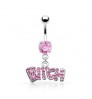 Wholesale Customized Letter Pink Crystal Navel Piercings Belly Rings Stainless Steel Belly Button Rings Body Jewelry