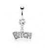 Wholesale Customized Letter Pink Crystal Navel Piercings Belly Rings Stainless Steel Belly Button Rings Body Jewelry