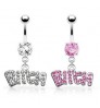 Wholesale Customized Letter Pink Crystal Navel Piercings Belly Rings Stainless Steel Belly Button Rings Body Jewelry