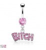 Wholesale Customized Letter Pink Crystal Navel Piercings Belly Rings Stainless Steel Belly Button Rings Body Jewelry