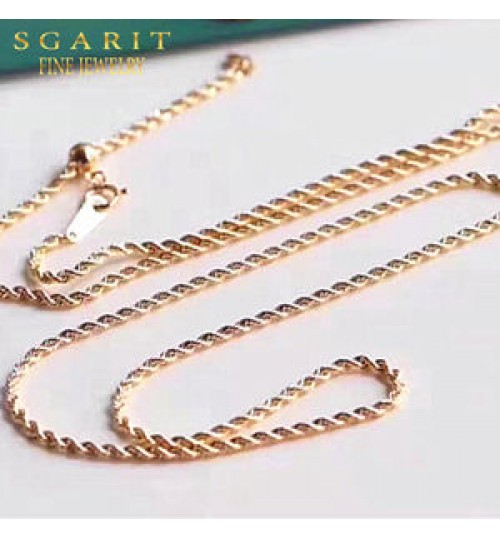 SGARIT adjustable real solid gold necklace Jewelry 2mm 24 inch 60cm 4.2-4.6g 18k yellow gold rope chain necklace for men women