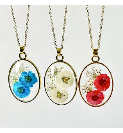 dried flower necklace 18k Gold kolye Women Jewelry Natural Plant Pendants Boho resin Jewelry