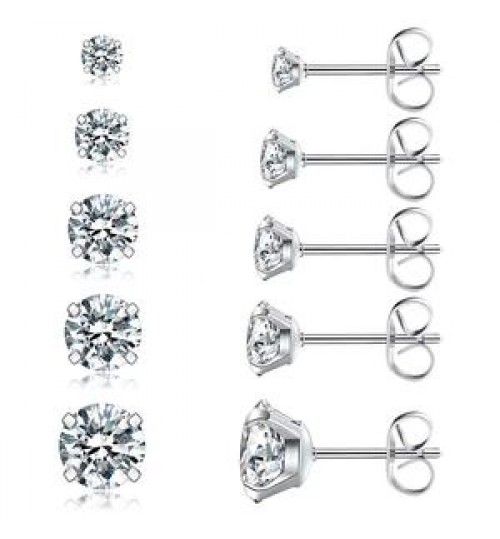 Hypoallergenic 316L Stainless Steel Cubic Zirconia Silver Stud Earrings for Women Jewelry Factory Wholesale