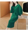 Design Sense Pleated Bat Sleeve V-neck Dress 2022 Summer New Plus Size Western Style Casual Loose Long Skirt