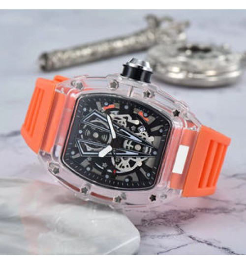 2022 New Arrival March new design RM9791C Crystal transparent shell Watch Single calendar Silicon Band Rubber quartz Watch