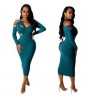 Sexy Hollow Out Irregular Tailoring Frenulum Crew Neck Sleeve Longuette Tight off-the-shoulder bag hip slim nightclub dress