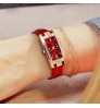 newest diamond rhinestone Fashion Women Leather Watch square leather Bracelet Watch Gold Women quartz watch