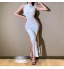 Sexy Sleeveless Hollow Out Bandage Slit Classy Clothing Longuette Solid Color Skinny Casual Dress