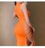 Sexy Sleeveless Hollow Out Bandage Slit Classy Clothing Longuette Solid Color Skinny Casual Dress