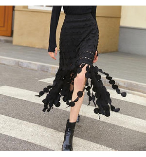 Bettergirl 2022 Summer Fashion Women A Line Skirts Hollow Out Embroidery Patch Worked Casual Tassel Long Skirt