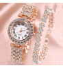 Hot Sale 2pcs/set Women Ladies Fashion Bling Bling Fully Diamond Iced Out Watch Luxury Quartz Wrist Bracelet Watches Gift Sets