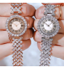 Hot Sale 2pcs/set Women Ladies Fashion Bling Bling Fully Diamond Iced Out Watch Luxury Quartz Wrist Bracelet Watches Gift Sets