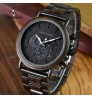 BOBO BIRD Black Wood Watch Stainless Steel Auto Date Watches for Men