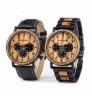 BOBO BIRD Black Wood Watch Stainless Steel Auto Date Watches for Men