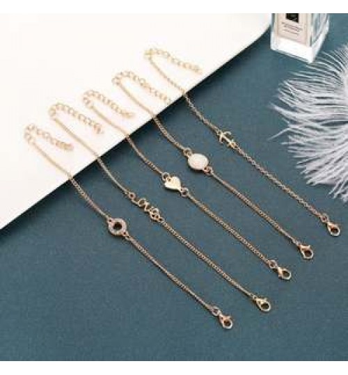 Women Jewelry Accessories Adjustable Rhinestone Hand Rose Gold Zinc Alloy Set Chain Fashion Heart Bracelet