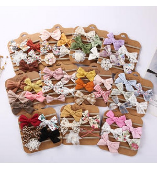 5Pcs Stretch Elastic Fabric Bow Newborn Toddler Nylon Hair Band Hair Accessories Baby Girl Headbands Set