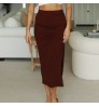 Fashion sexy pleated Maxi lace up skirt women cotton wrap skirt with side slit High Waist Long Bodycon Skirt