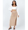 Fashion sexy pleated Maxi lace up skirt women cotton wrap skirt with side slit High Waist Long Bodycon Skirt