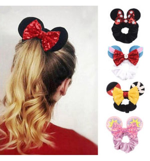 Hot Sale Mouse Ears Sequins Bow Women Scrunchies Fashion Hair Band Elastic Tail Holder Festival Headband Girls Accessories