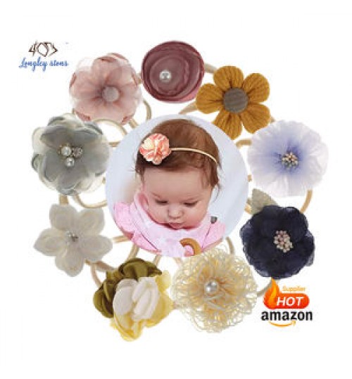 Nylon floral Bow Design Headband Cable Solid Wide Flower Nylon Baby Girls Hair Accessories