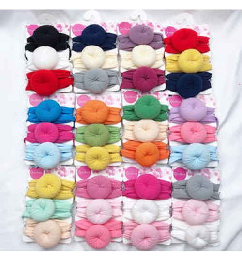 Q107105 Baby girls ball turban headbands 3pcs/set infant elastic Solid Color Doughnuts hair bands headwear kids hair accessories