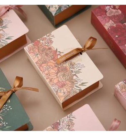 Luxury Vintage Book Shape Custom Pattern Cardboard Paper Handmade Folding Gift cookie Chocolate Wedding Candy Box With Ribbon