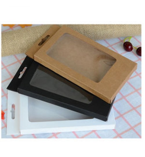 Wholesale White Brown Foldable Kraft Paper Transparent Pvc Window Gift Box Mobile Phone Case Packaging