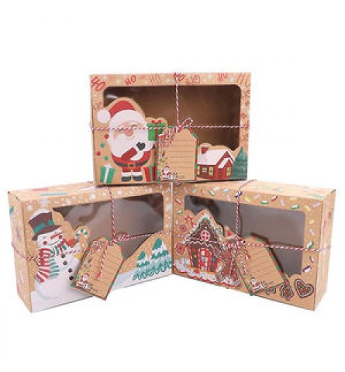 High Quality Christmas Gift Paper Box Clear Gift Candy Cookie Chocolate Santa Claus Christmas Gift Paper Box Set