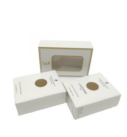 Eco-friendly gold foil art paper gift boxes packaging soap box with clear window carton packaging