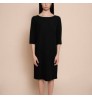 High quality made in Italy fancy longuette sheath dress with boat neckline and buttons on the back, for the day