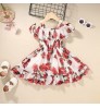 Elegant Soft Casual Rose Print Longuette Twirl Plete Dresses for Girls