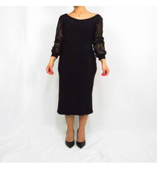 Classy career dress for woman, longuette sheathe dress with elegant sparkle lace insert, perfect for a business or evening event