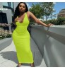 Sexy U-neck sleeveless slim solid colors long dress maxi casual dress