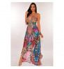 Summer foreign trade women's Vintage V-neck sexy backless skirt printed suspender dress